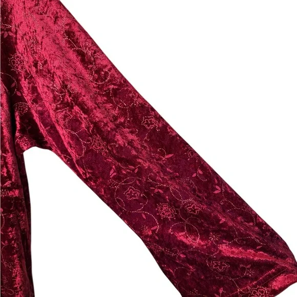 Vintage Crushed Velvet Babydoll Top Fairy Grunge Size 26 28 Red Floral Sparkly - Picture 7 of 13